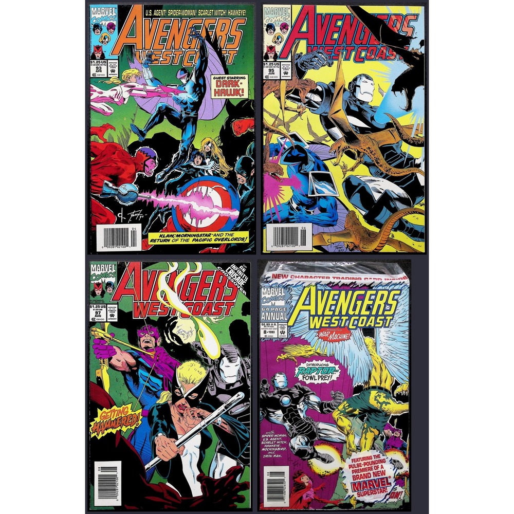 Avengers West Coast #93‎ #95 #97 Annual #8 Newsstand Lot War Machine Marvel 1993